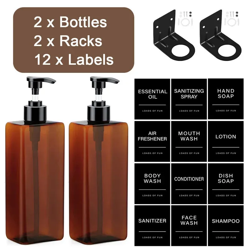 500ml Square Soap Dispenser Bottle With Rack Refillable Shampoo Container Holder Wall Mount Hanger Bathroom Kitchen Accessories