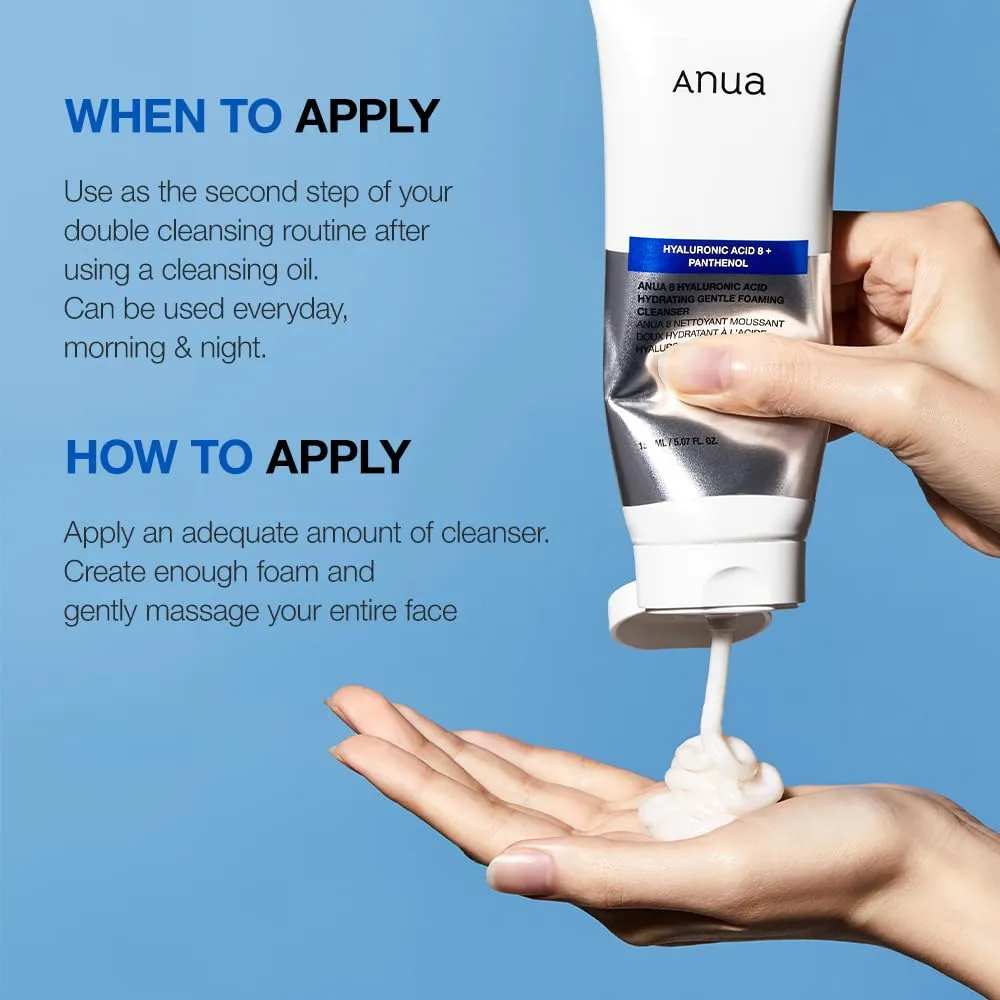 ANUA Hyaluronic Acid 8  Panthenol | Hydrating Gentle Foaming Cleanser