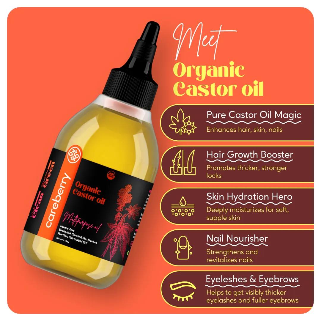 Careberry's Organic Hair Care Power Trio: Red Onion & Black Seed, Rosemary & Jojoba, Castor Oil Combo (Pack of 3 - 200ml Each)