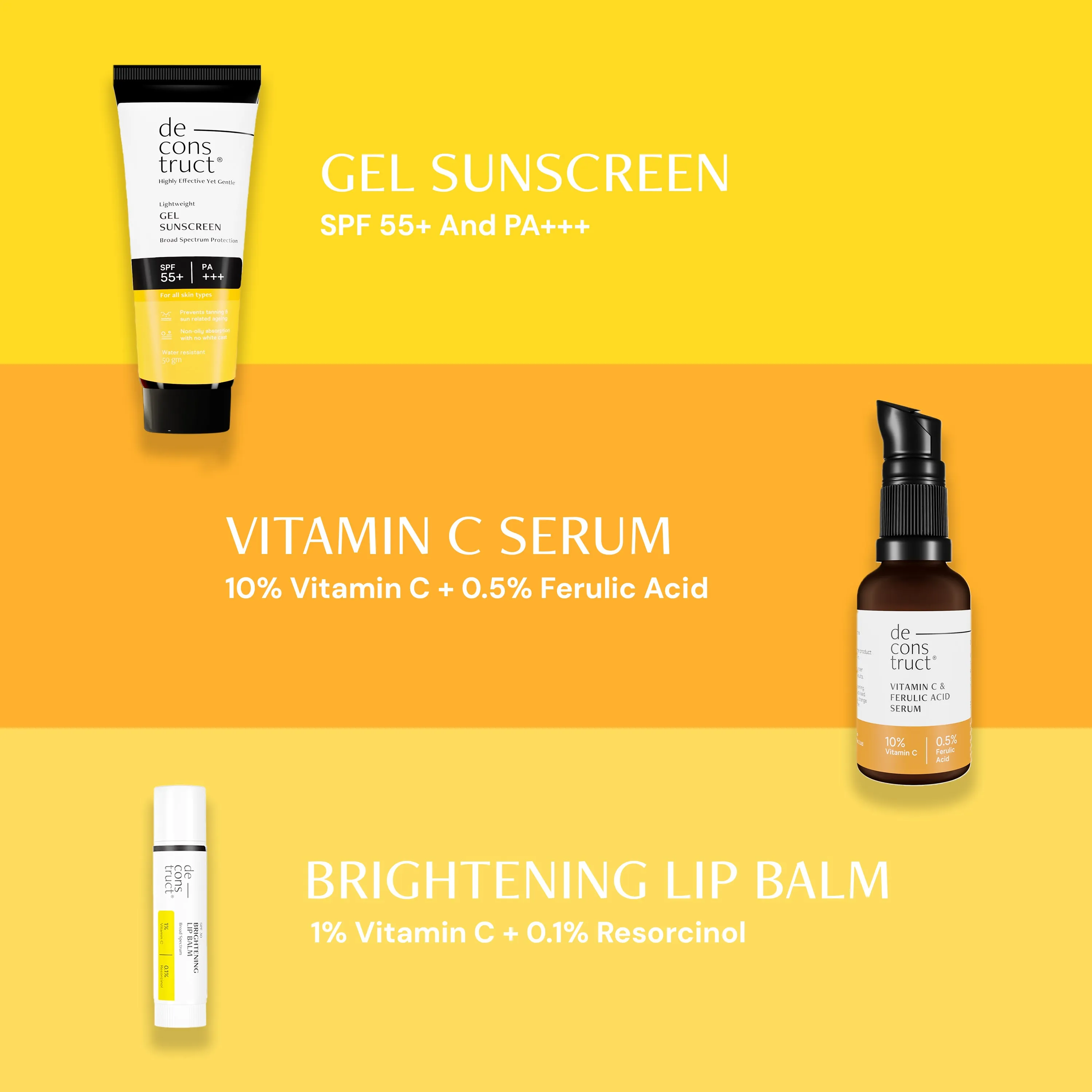 Daily Brightening Shield Trio - Vitamin C Serum   Gel Sunscreen   Brightening Lip Balm