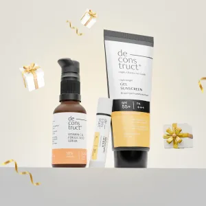 Daily Brightening Shield Trio - Vitamin C Serum   Gel Sunscreen   Brightening Lip Balm