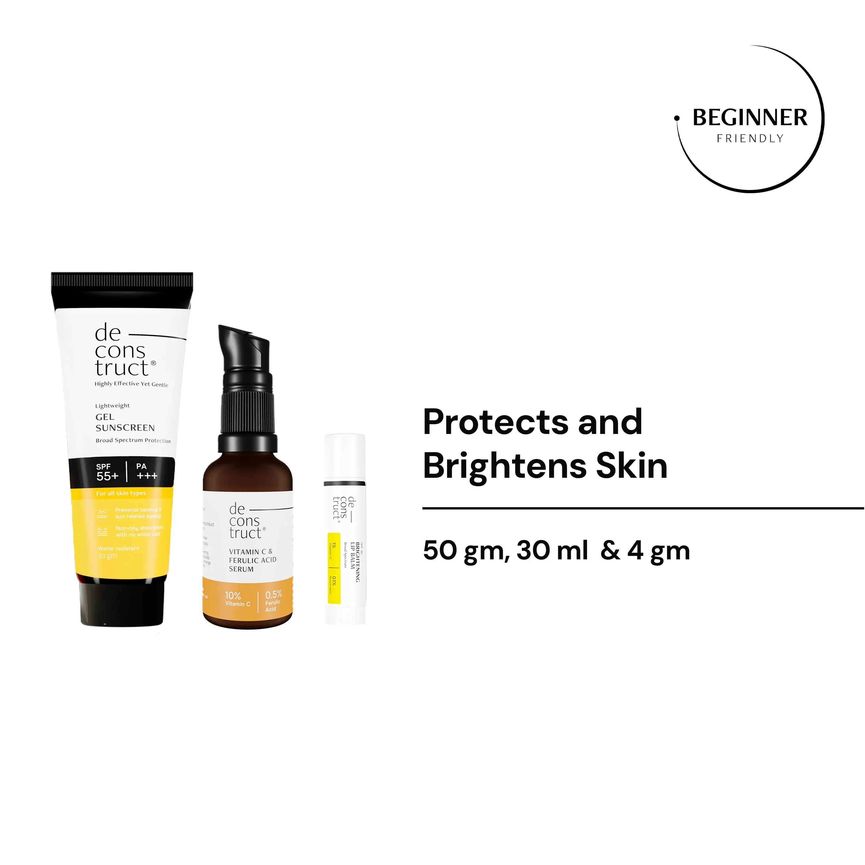 Daily Brightening Shield Trio - Vitamin C Serum   Gel Sunscreen   Brightening Lip Balm