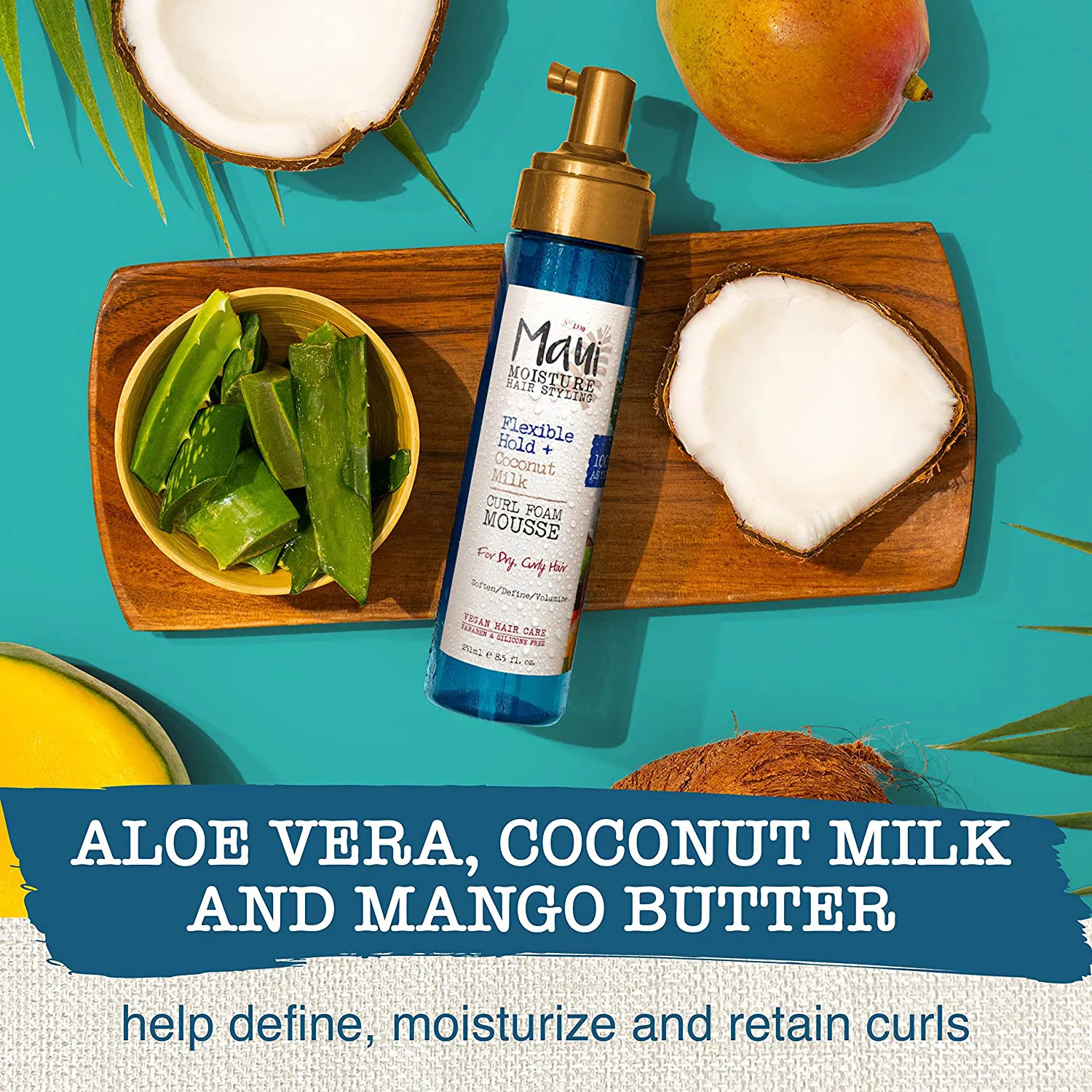 Maui Moisture Flexible Hold   Coconut Milk Curl Foam Mousse, for Curly Hair Styling, No Drying Alcohols, Parabens or Silicone, 8.5Oz