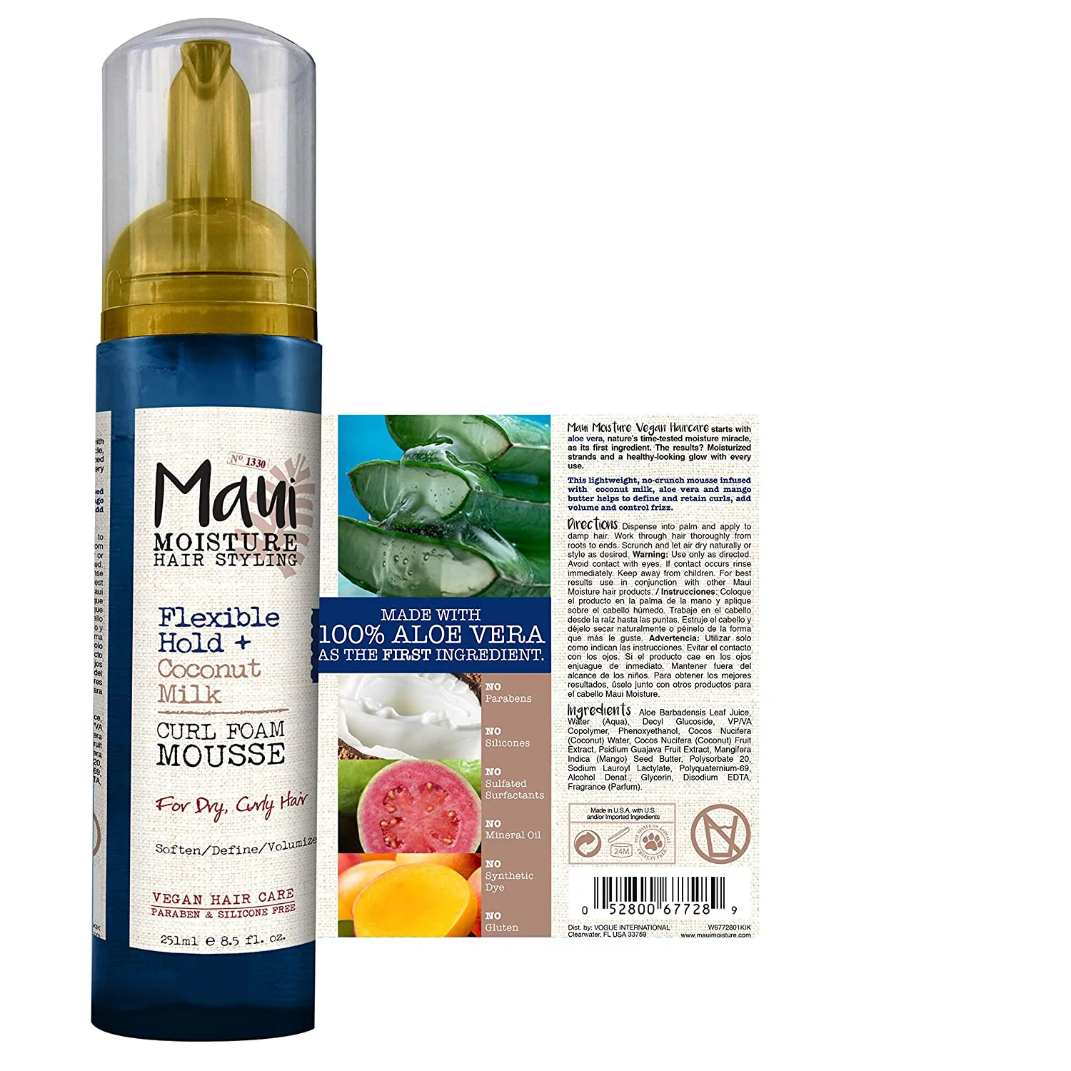 Maui Moisture Flexible Hold   Coconut Milk Curl Foam Mousse, for Curly Hair Styling, No Drying Alcohols, Parabens or Silicone, 8.5Oz