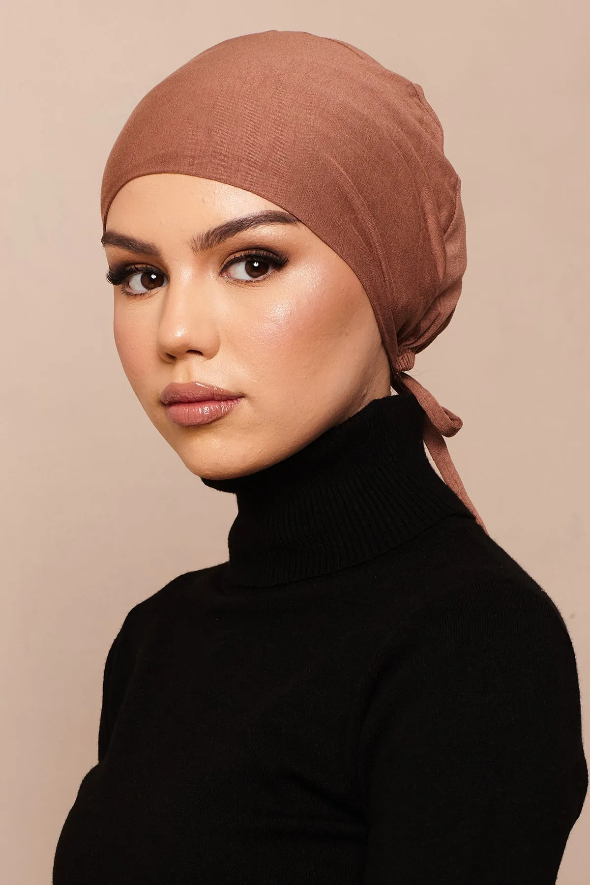 Satin-Blend Mocha Mousse Bamboo Jersey Hijab Cap