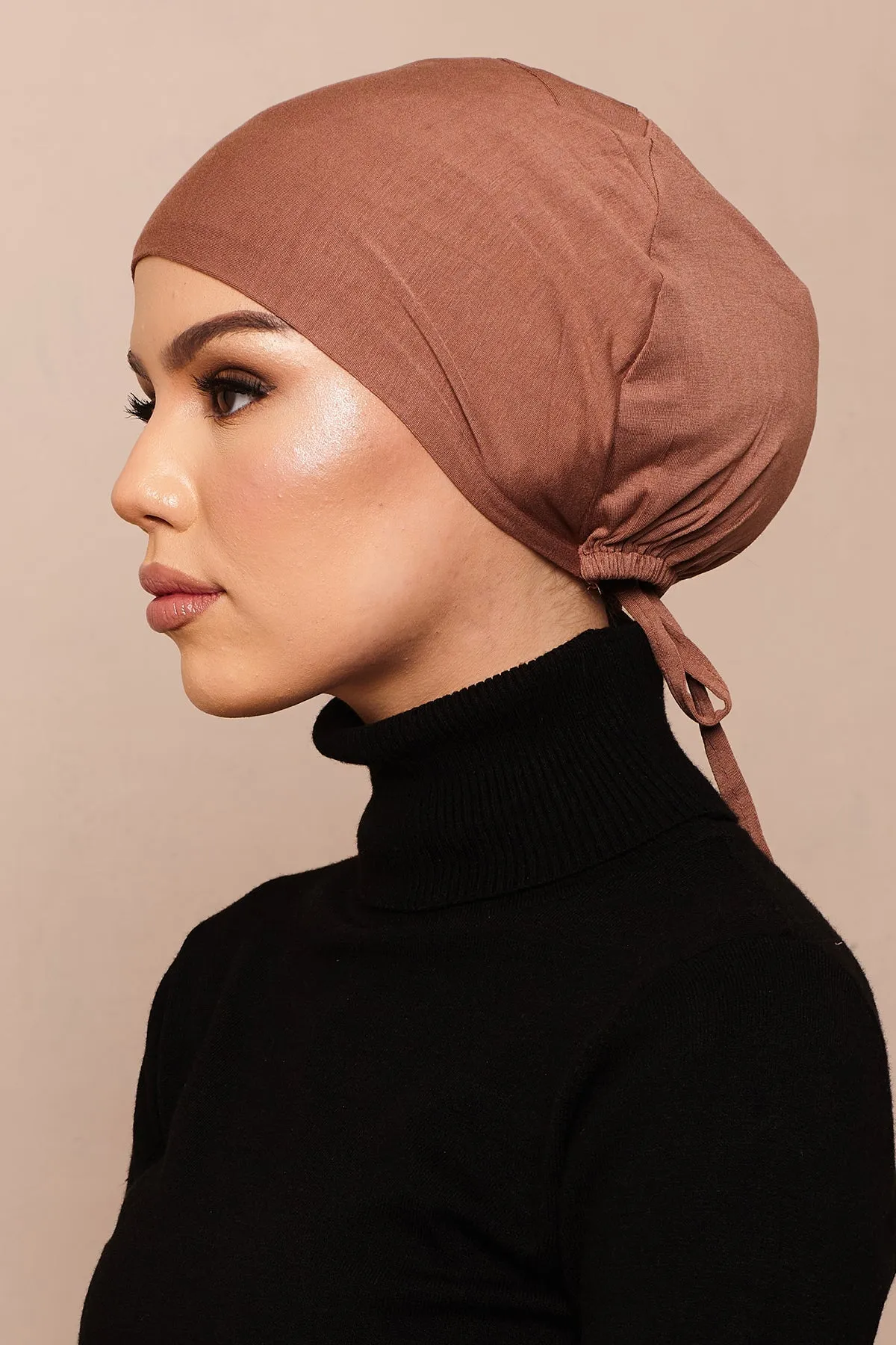 Satin-Blend Mocha Mousse Bamboo Jersey Hijab Cap