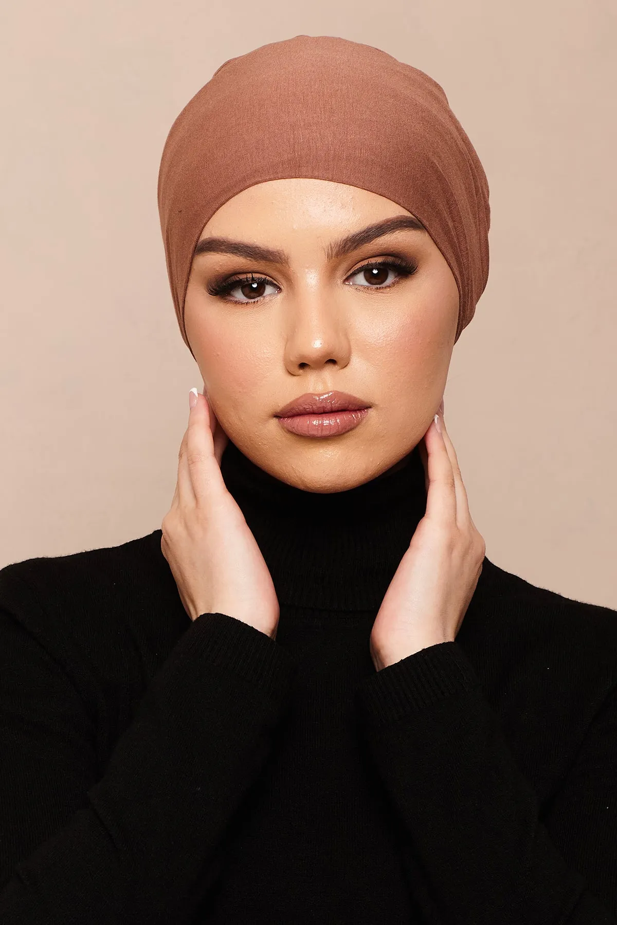 Satin-Blend Mocha Mousse Bamboo Jersey Hijab Cap